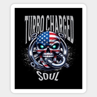 Turbo Charged Soul USA American Flag Skull Face Boosted Sticker